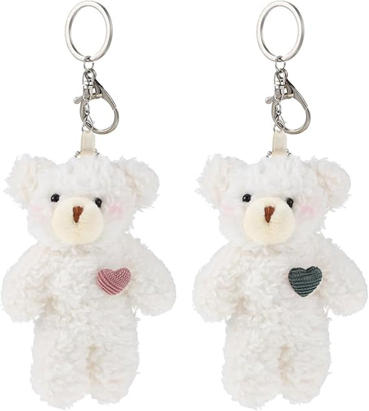 2pcs Plush Bear Keychain Teddy Bear Keychain Aniaml Key Ring Hanging Ornament Plush Stuffed Animal Car Key Holder for Girls Women